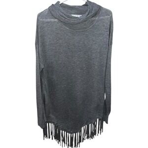 Peter Nygard Light Grey Sheer Lightweight Cowl Neck Knit Fringe Sweater Size 1X